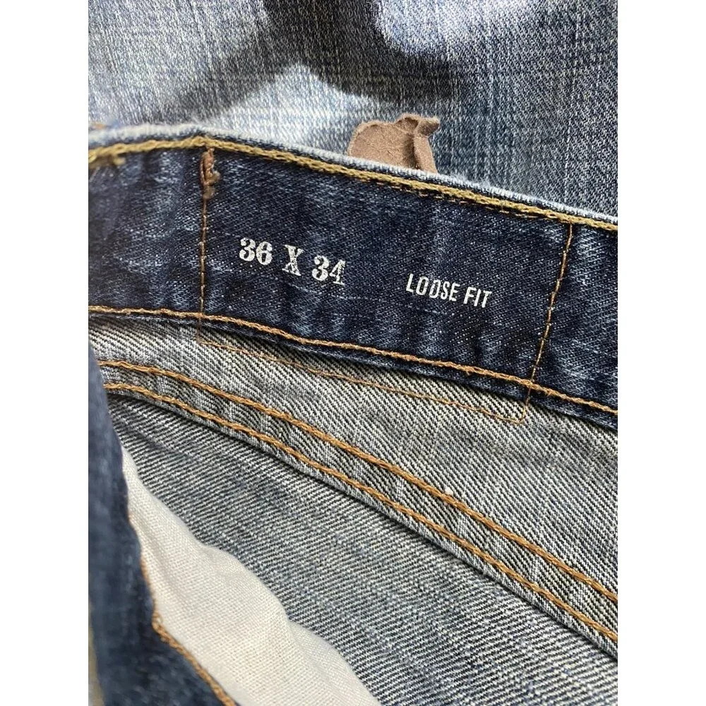 Vintage NAUTICA Jeans Mens‎ 36x34 Blue Denim LOOSE Baggy Faded Washout Whiskered